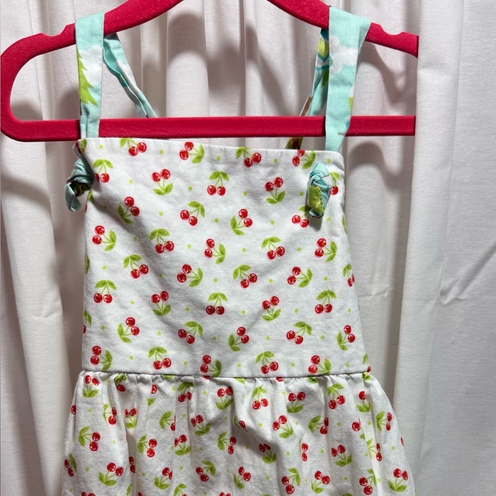 Ricrac and Ruffles Cherry Print Tunic Top with Mint Tie Straps and campers
